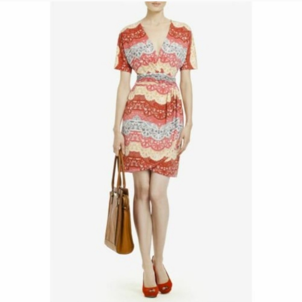 Bcbgmaxazria Faux Wrap Dress Tereza Curry Red M